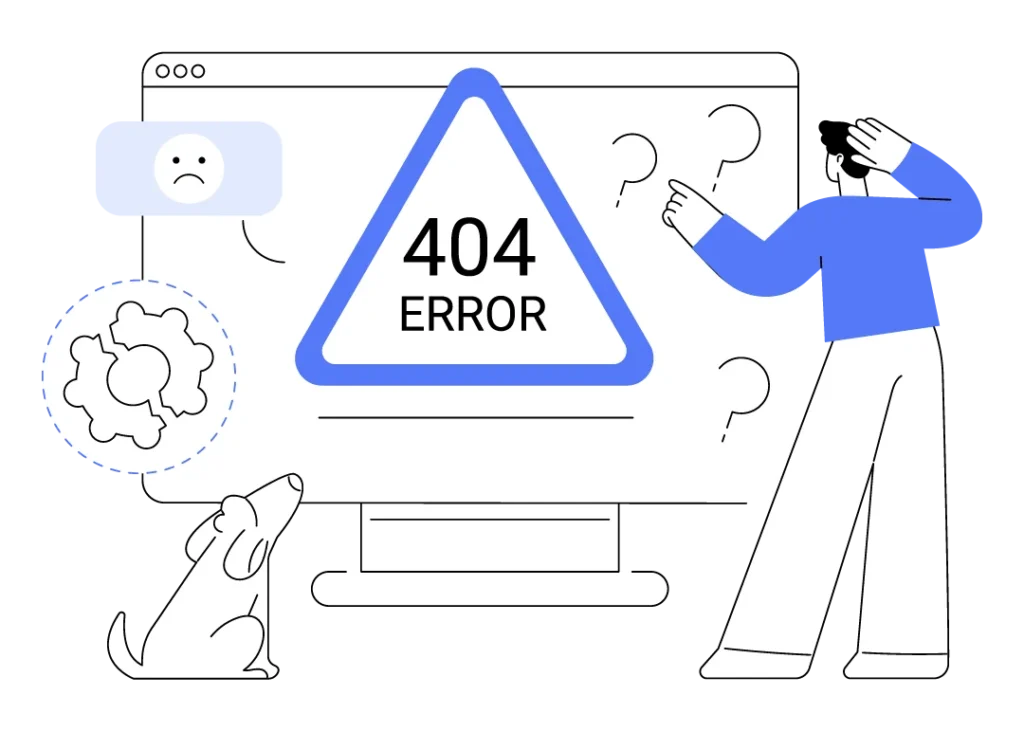 404 Error - A Person standing with a dog